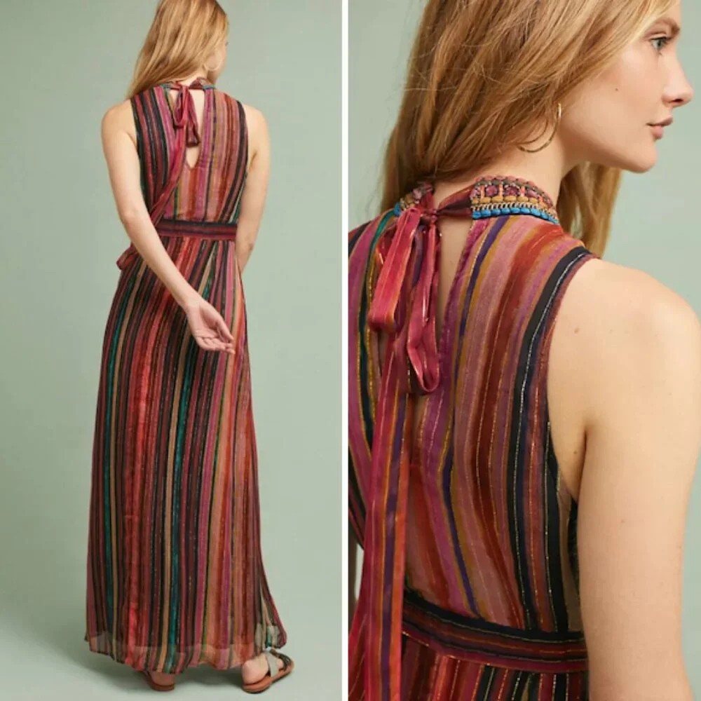 Anthropologie Blank London Halterneck Textured Maxi Dress